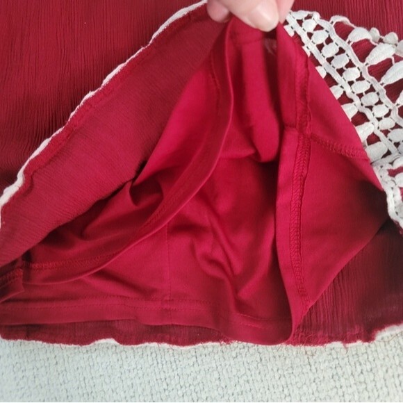 Entro Womens Burgundy Bohemian Long Bell Sleeve Dress with Crochet Accent Detail - Picture 15 of 16